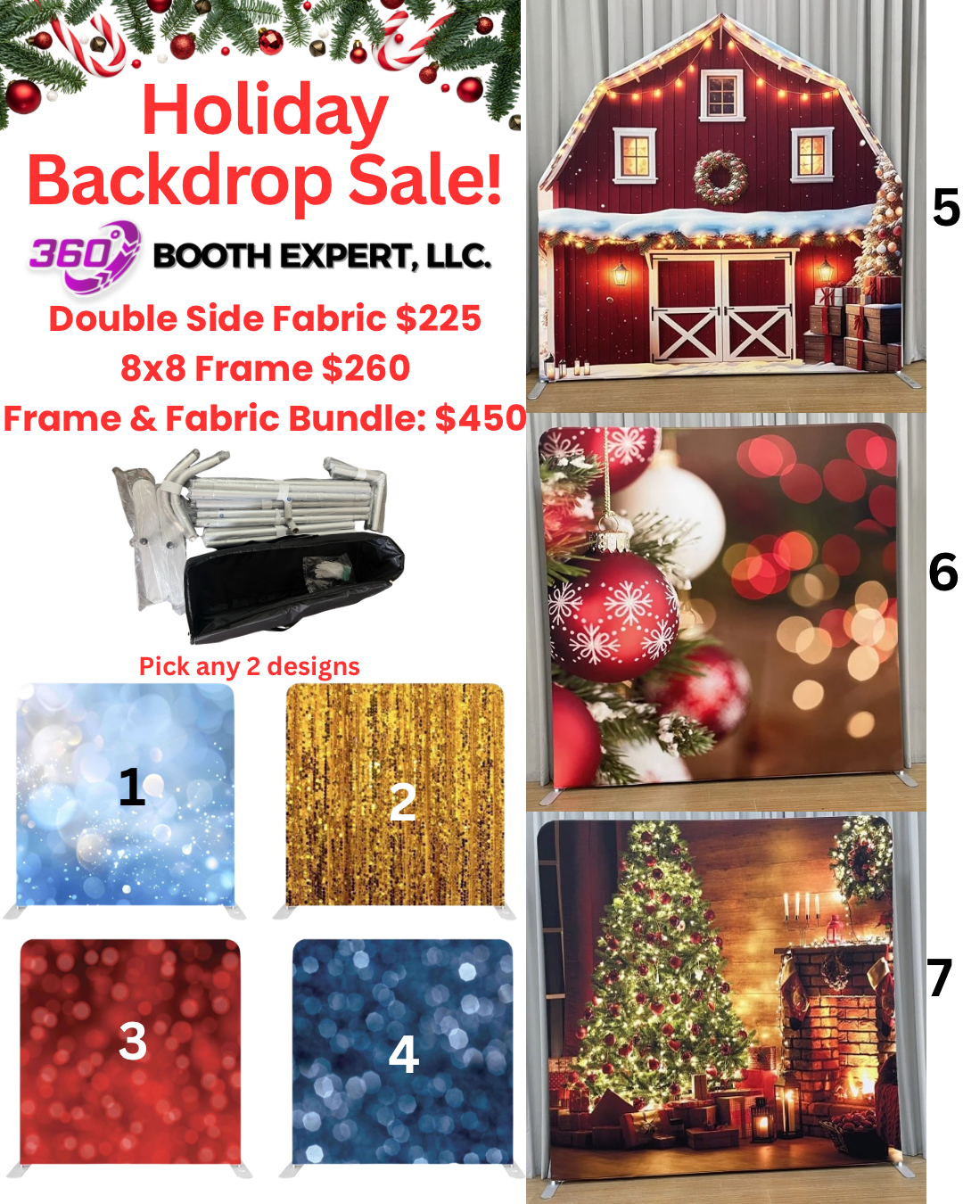 Photo Booth backdrops 8x8 fabric double sided - BLACK FRIDAY DEAL + SHIPPING